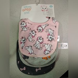 Disney Marie/Aristocats Baby Bib 3 Piece Set - Pink and Gray. 3-6 Month In Size